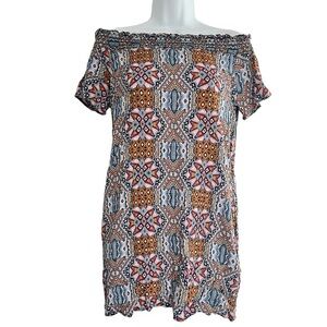 Glam Aztec Brightly Colored Short Sleeve Tunic Blouse – Size S